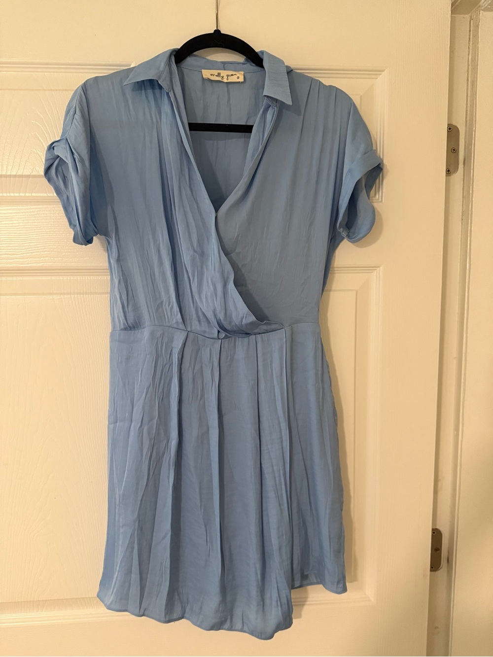 Light Blue Short-Sleeve Wrap Mini Dress